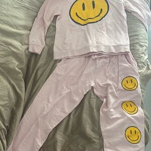 Vintage Havana Pink Pajama Set with Yellow Smiley Faces